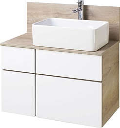 Акватон Столешница под раковину Мишель 80 со стеновой панелью дуб эндгрейн – фотография-4